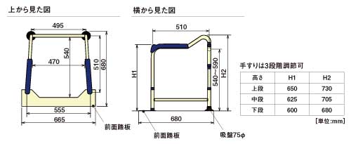 トイレの手すり折りたたみタイプサイズ表